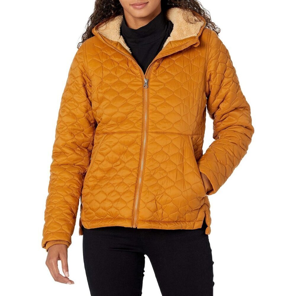 womens Lightweight Quilted Full-Zip Water-Resistant Sherpa-Lined Hooded Puffer J